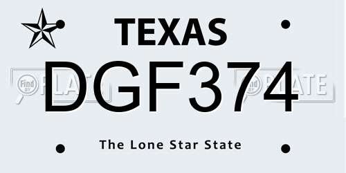 DGF374 Texas License Plate