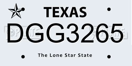 DGG3265 Texas License Plate