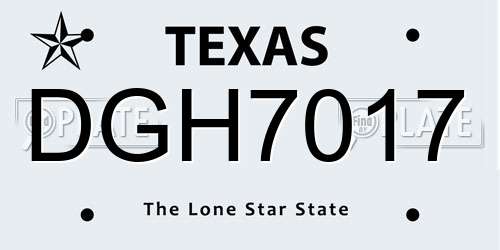 DGH7017 Texas License Plate