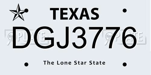 DGJ3776 Texas License Plate