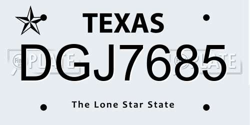 DGJ7685 Texas License Plate