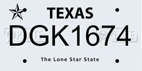 DGK1674 Texas License Plate