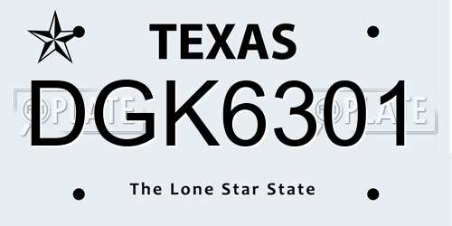 DGK6301 Texas License Plate