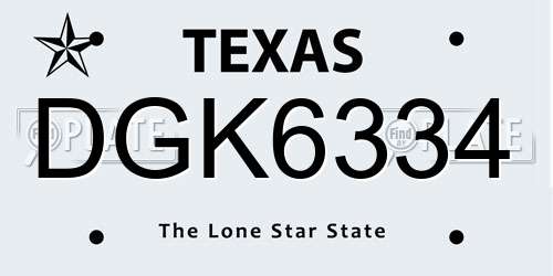 DGK6334 Texas License Plate