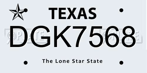 DGK7568 Texas License Plate