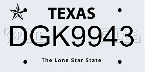DGK9943 Texas License Plate