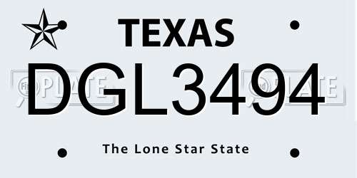 DGL3494 Texas License Plate
