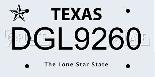 DGL9260 Texas License Plate