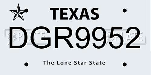 DGR9952 Texas License Plate