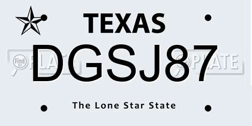DGSJ87 Texas License Plate