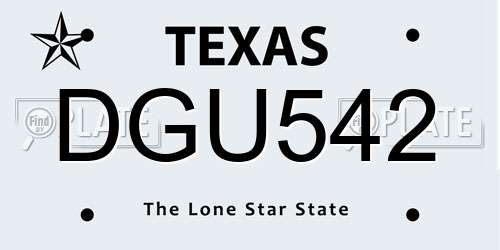DGU542 Texas License Plate