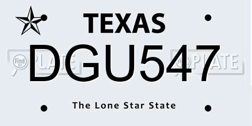 DGU547 Texas License Plate