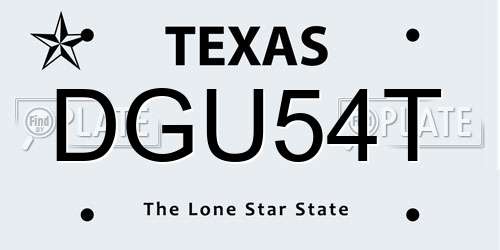 DGU54T Texas License Plate