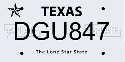 DGU847 Texas License Plate