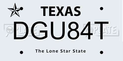 DGU84T Texas License Plate