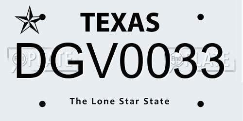 DGV0033 Texas License Plate