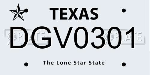 DGV0301 Texas License Plate