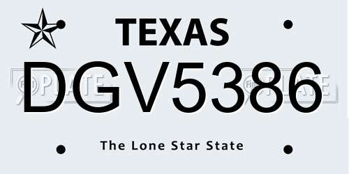 DGV5386 Texas License Plate