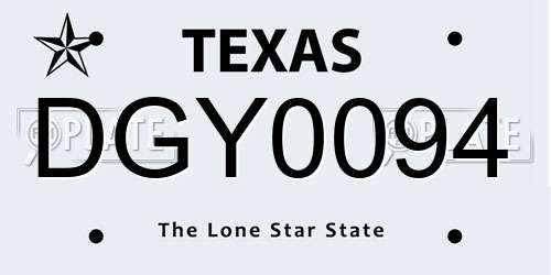 DGY0094 Texas License Plate