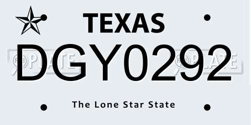 DGY0292 Texas License Plate