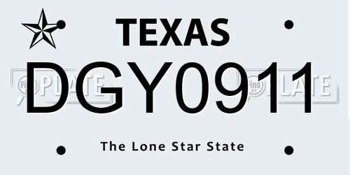 DGY0911 Texas License Plate
