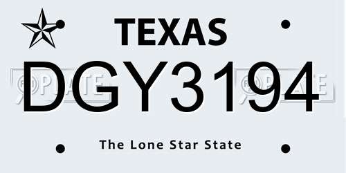 DGY3194 Texas License Plate