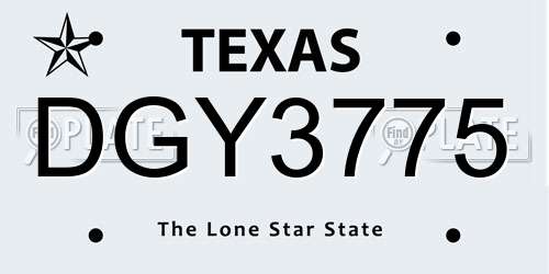 DGY3775 Texas License Plate