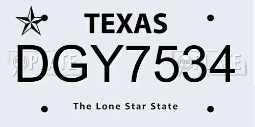 DGY7534 Texas License Plate