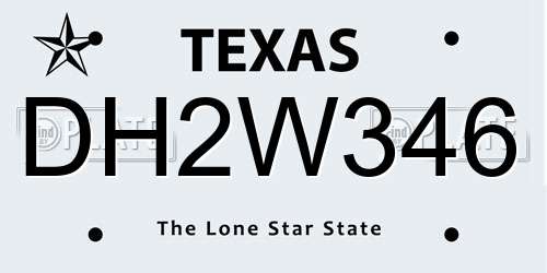 DH2W346 Texas License Plate