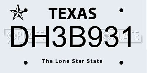 DH3B931 Texas License Plate