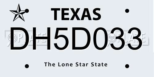DH5D033 Texas License Plate