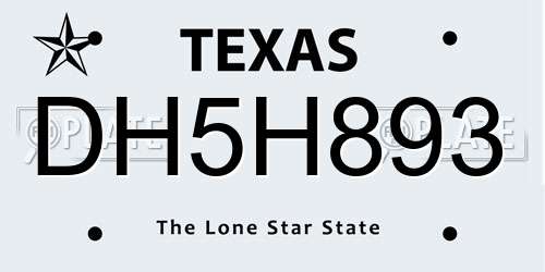 DH5H893 Texas License Plate