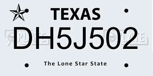 DH5J502 Texas License Plate