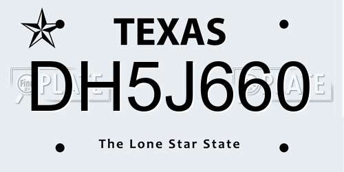 DH5J660 Texas License Plate