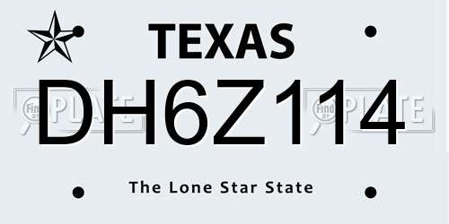 DH6Z114 Texas License Plate
