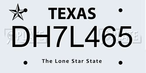 DH7L465 Texas License Plate