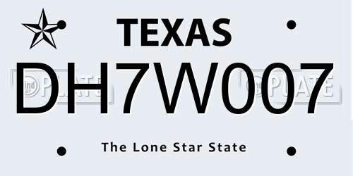 DH7W007 Texas License Plate