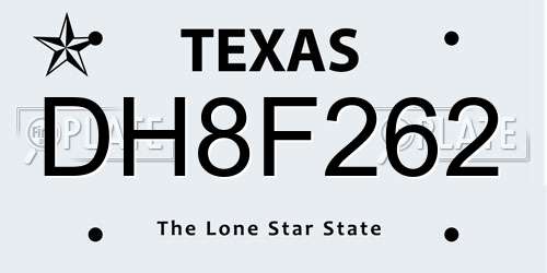 DH8F262 Texas License Plate