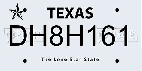 DH8H161 Texas License Plate