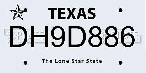 DH9D886 Texas License Plate