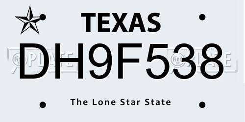 DH9F538 Texas License Plate