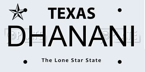 DHANANI Texas License Plate
