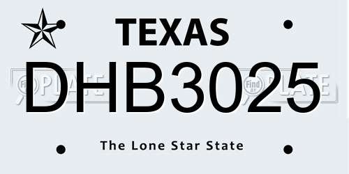 DHB3025 Texas License Plate