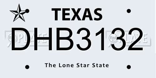 DHB3132 Texas License Plate