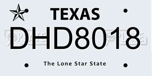 DHD8018 Texas License Plate