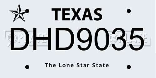 DHD9035 Texas License Plate