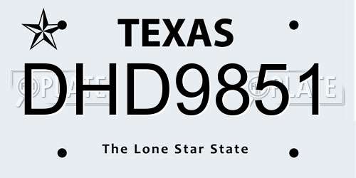 DHD9851 Texas License Plate