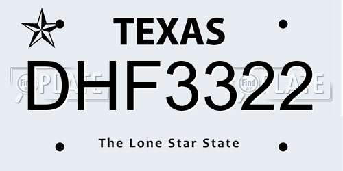 DHF3322 Texas License Plate