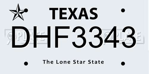 DHF3343 Texas License Plate