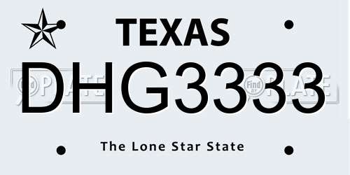 DHG3333 Texas License Plate